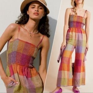 dRA Los Angeles Jumpsuit Women S Sierra Smocked linen plaid anthropologie